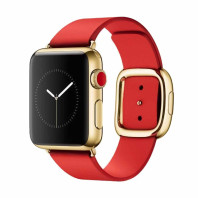 Кожаный ремешок Modern Buckle Leather на Apple Watch 42/44/45mm Gold/Red